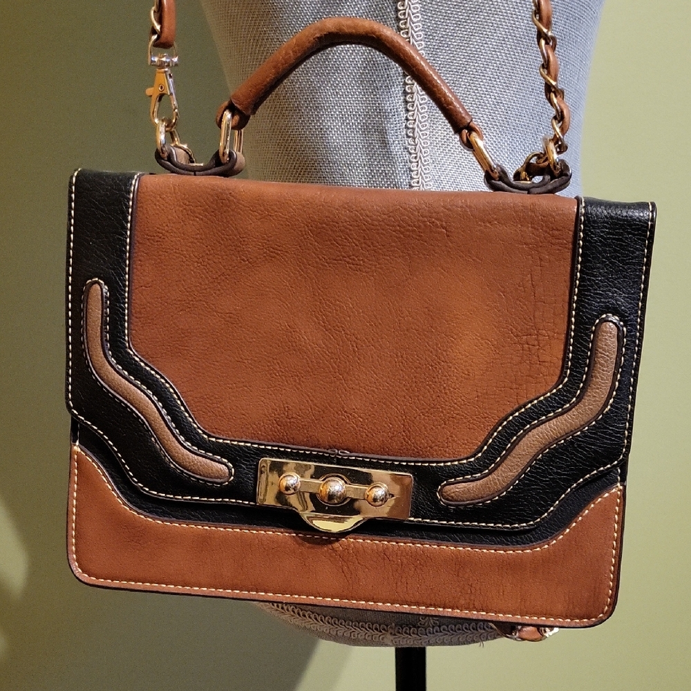 Melie Bianco Brown and Black Crossbody Top Handle Bag